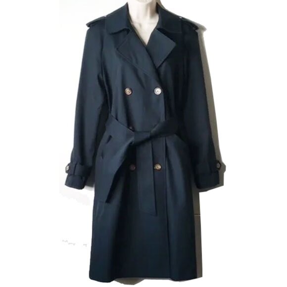 Sezane Scott Trench Coat 34 2 Marine Cotton Double Breasted Midi - Picture 2 of 12